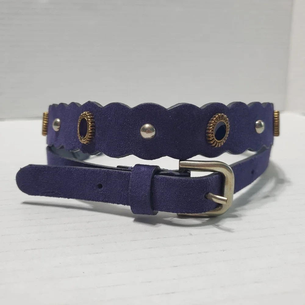 Vintage Punto Fibbia Purple Suede Belt with Scalloped Edges & Brass‎ Accents